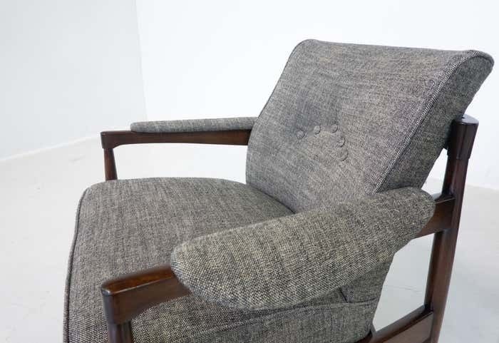 Mid Century Modern Pair Of Armchairs, Wood And Grey Fabric, Italy, 1960s photo 6210.0