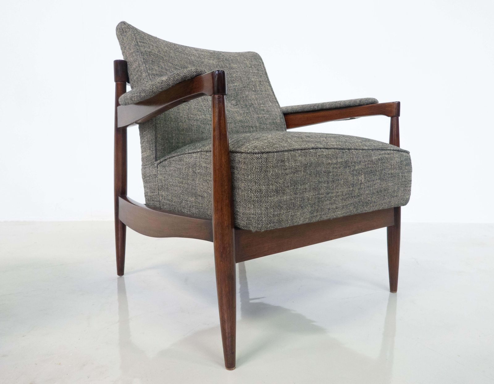 Mid Century Modern Pair Of Armchairs, Wood And Grey Fabric, Italy, 1960s photo vinterior
