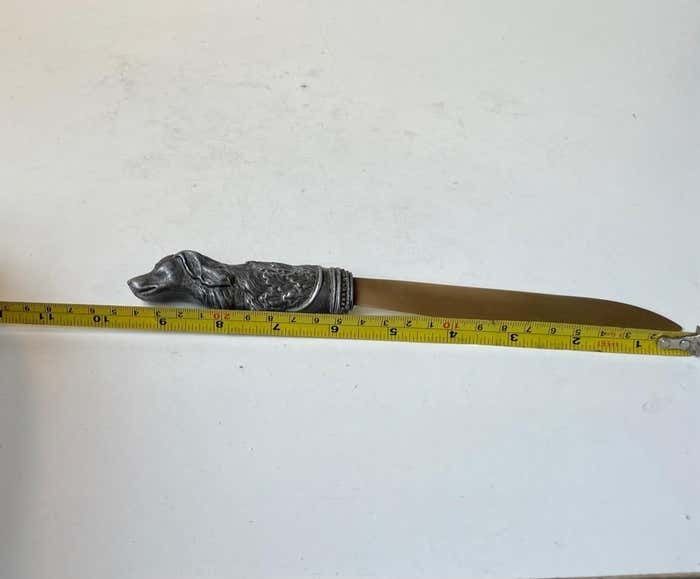 Antique Italian Brass Letter Opener With Pewter Dog Handle photo buy