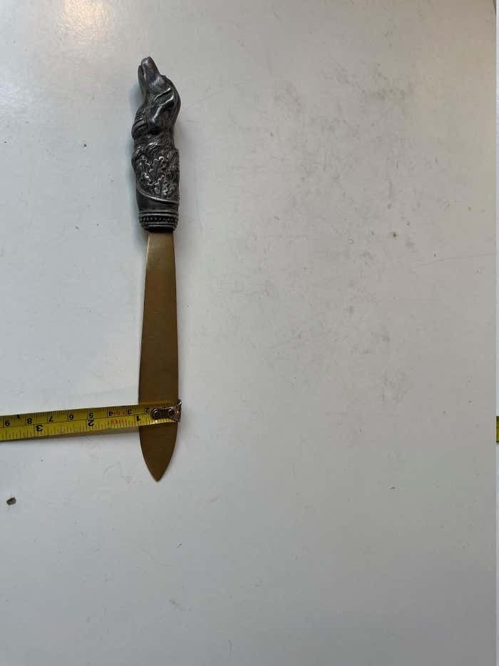 photo furniture Antique Italian Brass Letter Opener With Pewter Dog Handle
