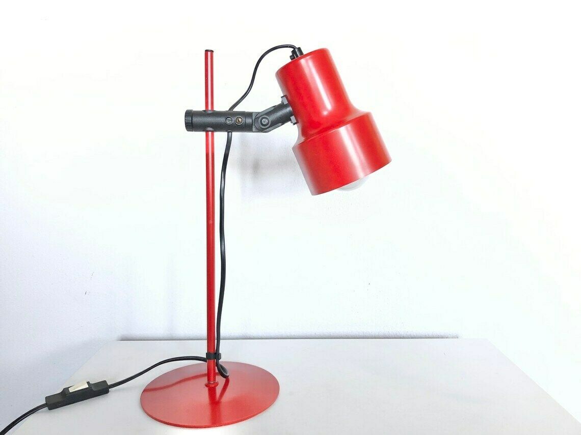 Danish Mid Century Table Lamp In Red Metal With Black Details  Design From Vitrika