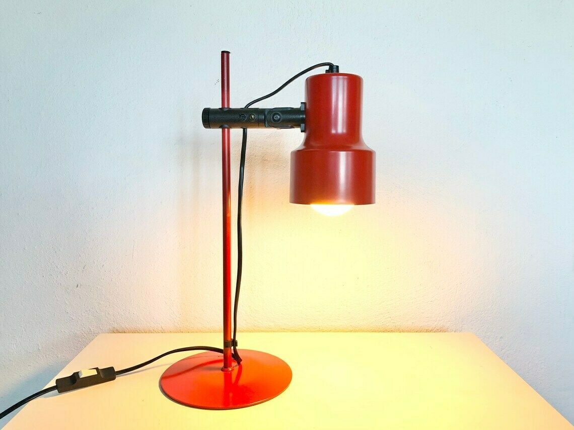 Danish Mid Century Table Lamp In Red Metal With Black Details  Design From Vitrika photo furniture