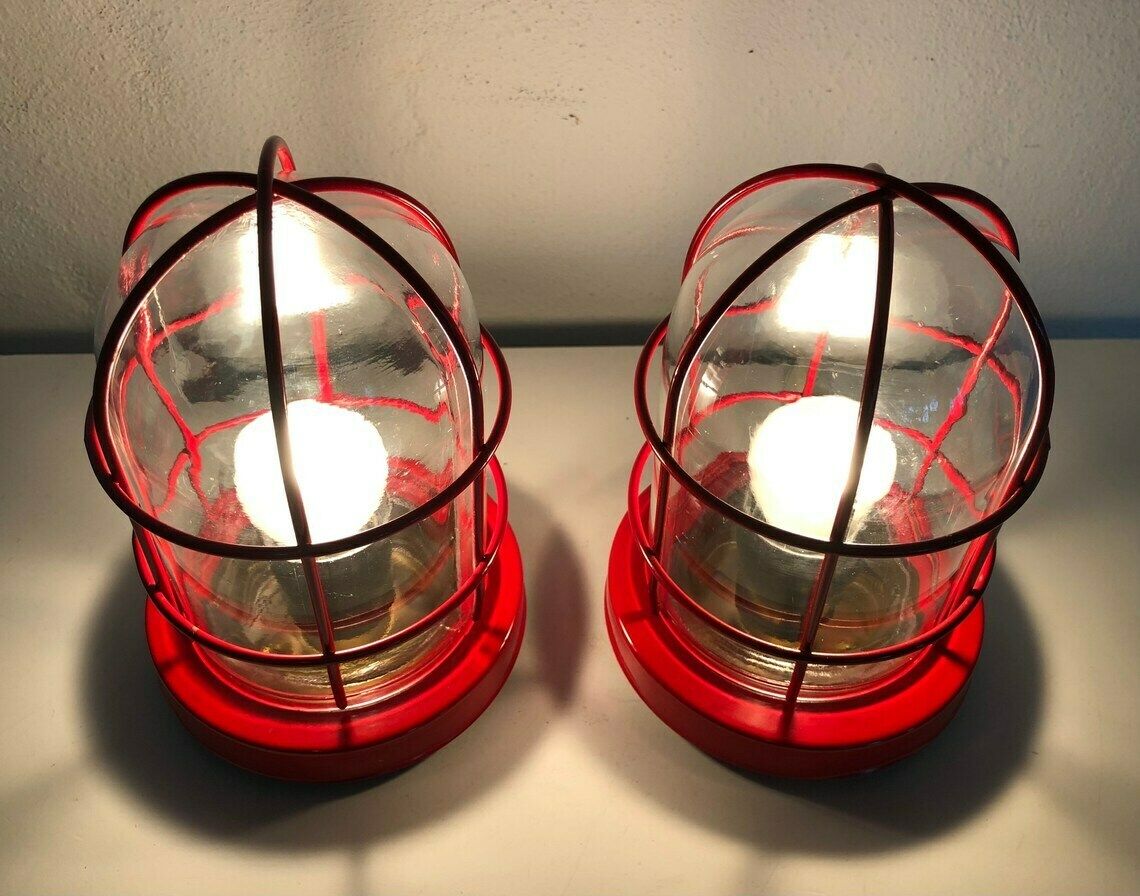 Pair Of Danish Mid Century Modern Table Or Wall Lamps In Red Painted Metal And Glass Shade   Design From Abo Randers photo furniture