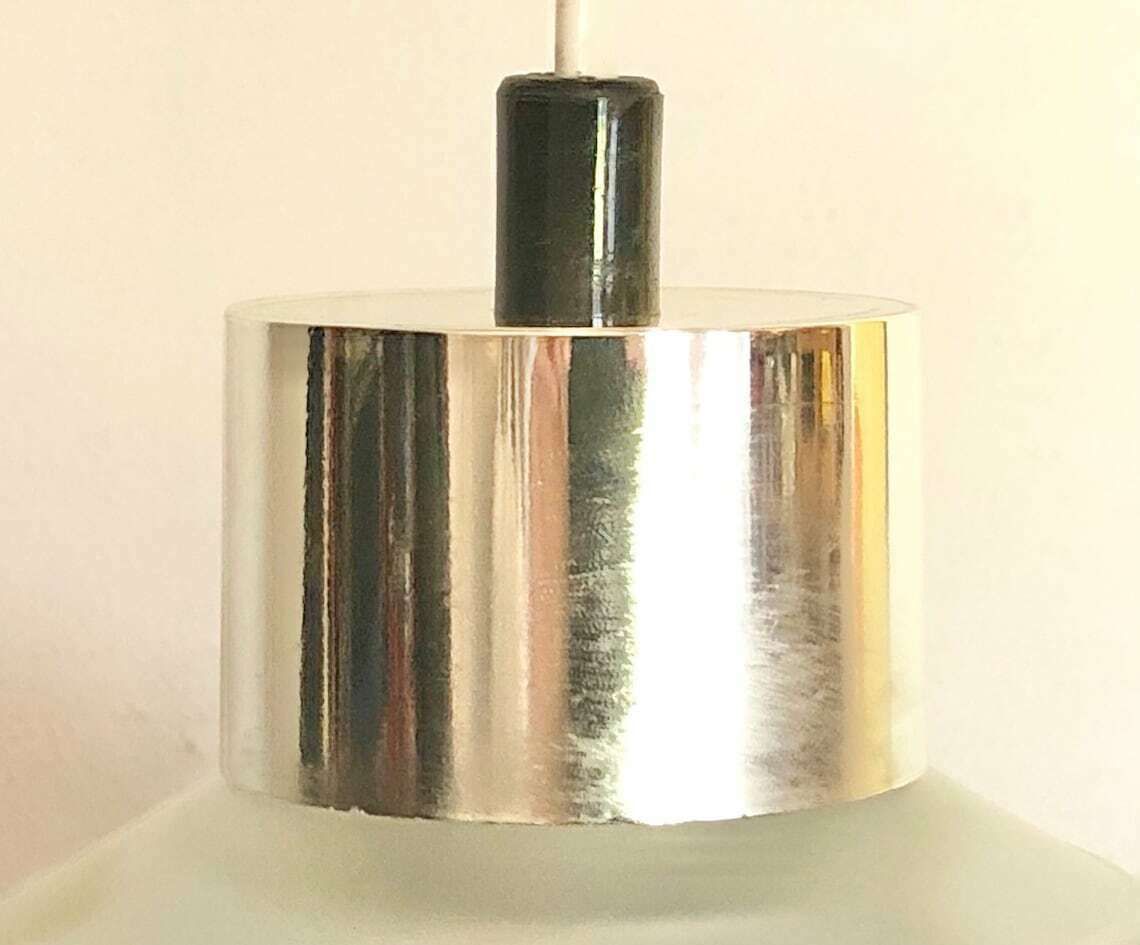 Belgian Vintage Minimalist Ceiling Lamp In Frosted Glass With Grooves And Chrome Details  Design From Massive photo vintage