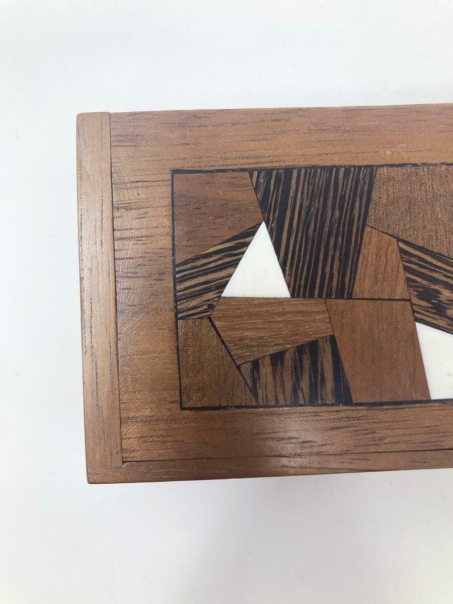 Mid Century Modern Small Box With Marquetry Of Wood And Bones, 1950s photo Home Decor