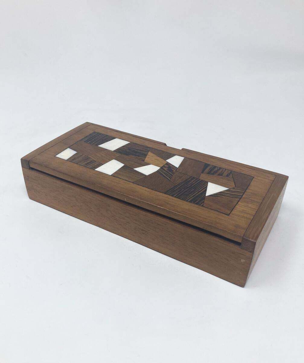 Mid Century Modern Small Box With Marquetry Of Wood And Bones, 1950s photo 560.0