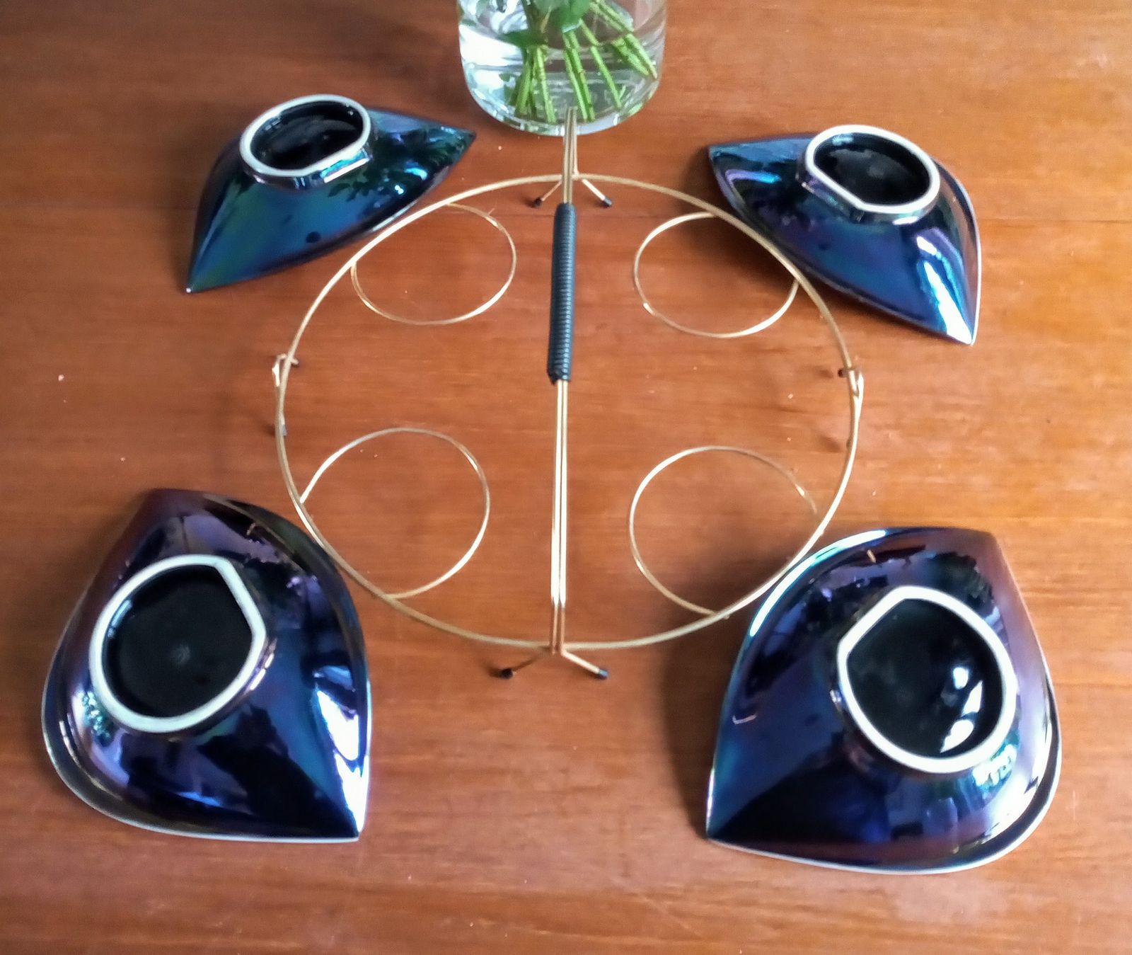photo for sale 1960s Rare Verceram Ceramique French Iridescent Blue Black And Pearl Glazed Hors D'oeuvres Serving Tray