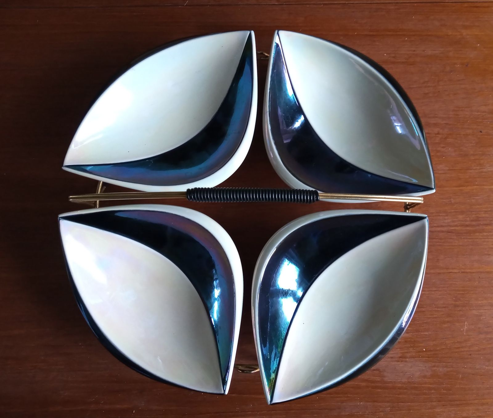 1960s Rare Verceram Ceramique French Iridescent Blue Black And Pearl Glazed Hors D'oeuvres Serving Tray photo 120.0