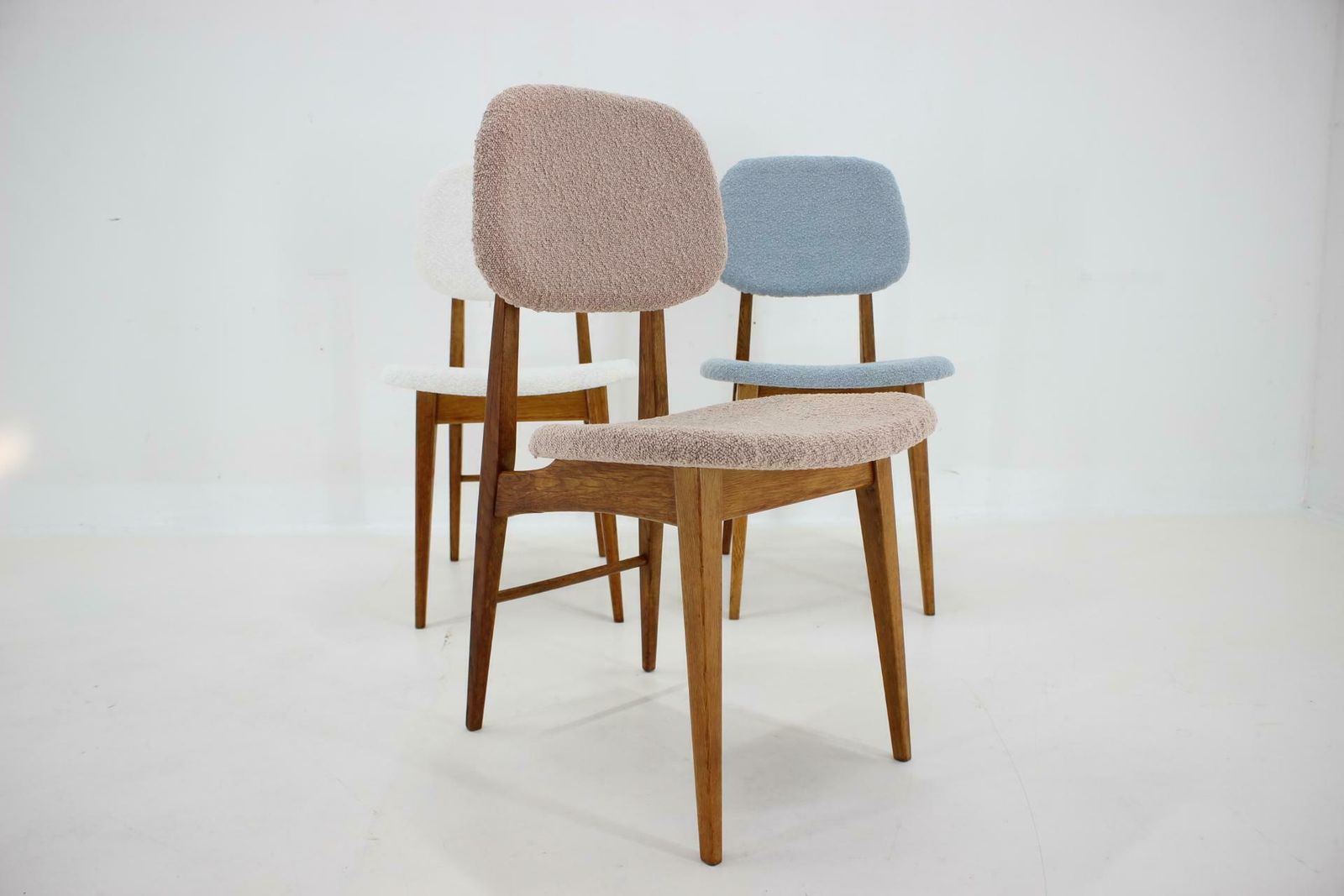 1960s Set Of Three Oak Dining Chairs In Boucle, Czechoslovakia photo 807.0