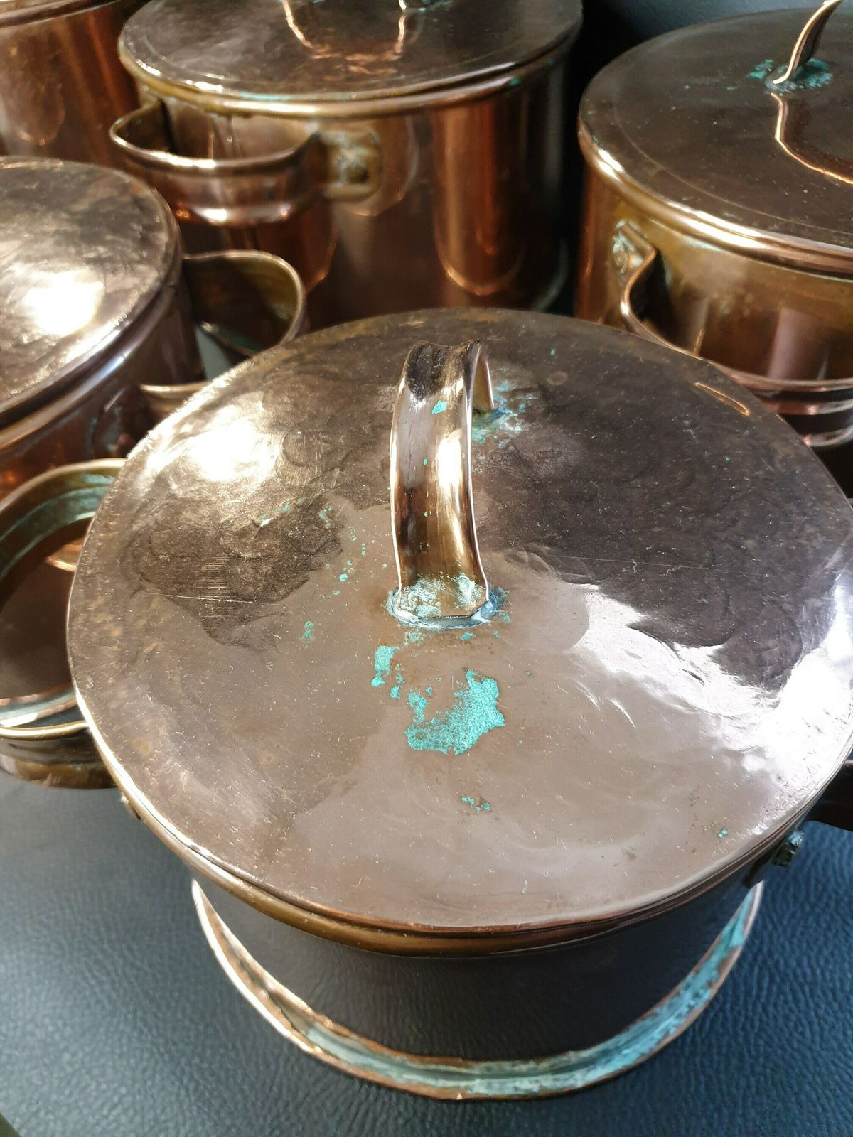 photo furniture French Copper Pans, Vintage French Copper Pots, Six Solid Copper Pans With Lids, Kitchen Decor And Cookware