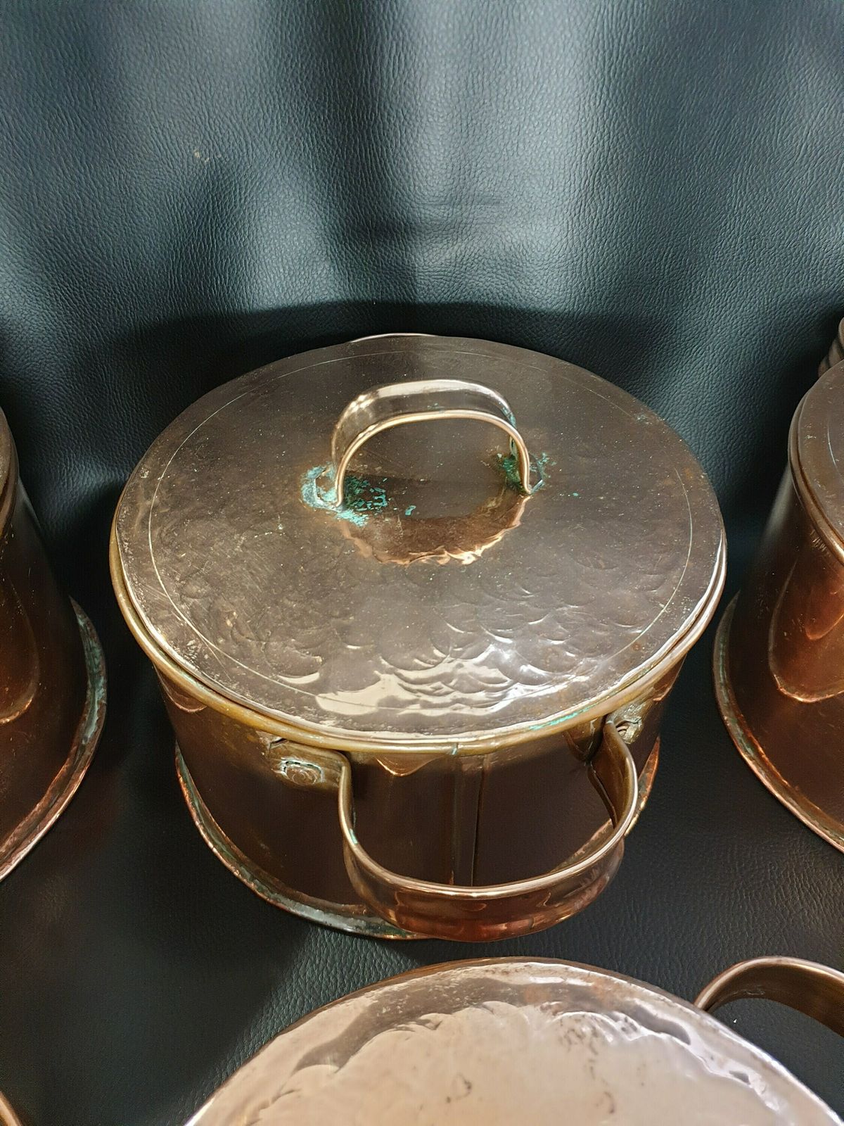photo for sale French Copper Pans, Vintage French Copper Pots, Six Solid Copper Pans With Lids, Kitchen Decor And Cookware