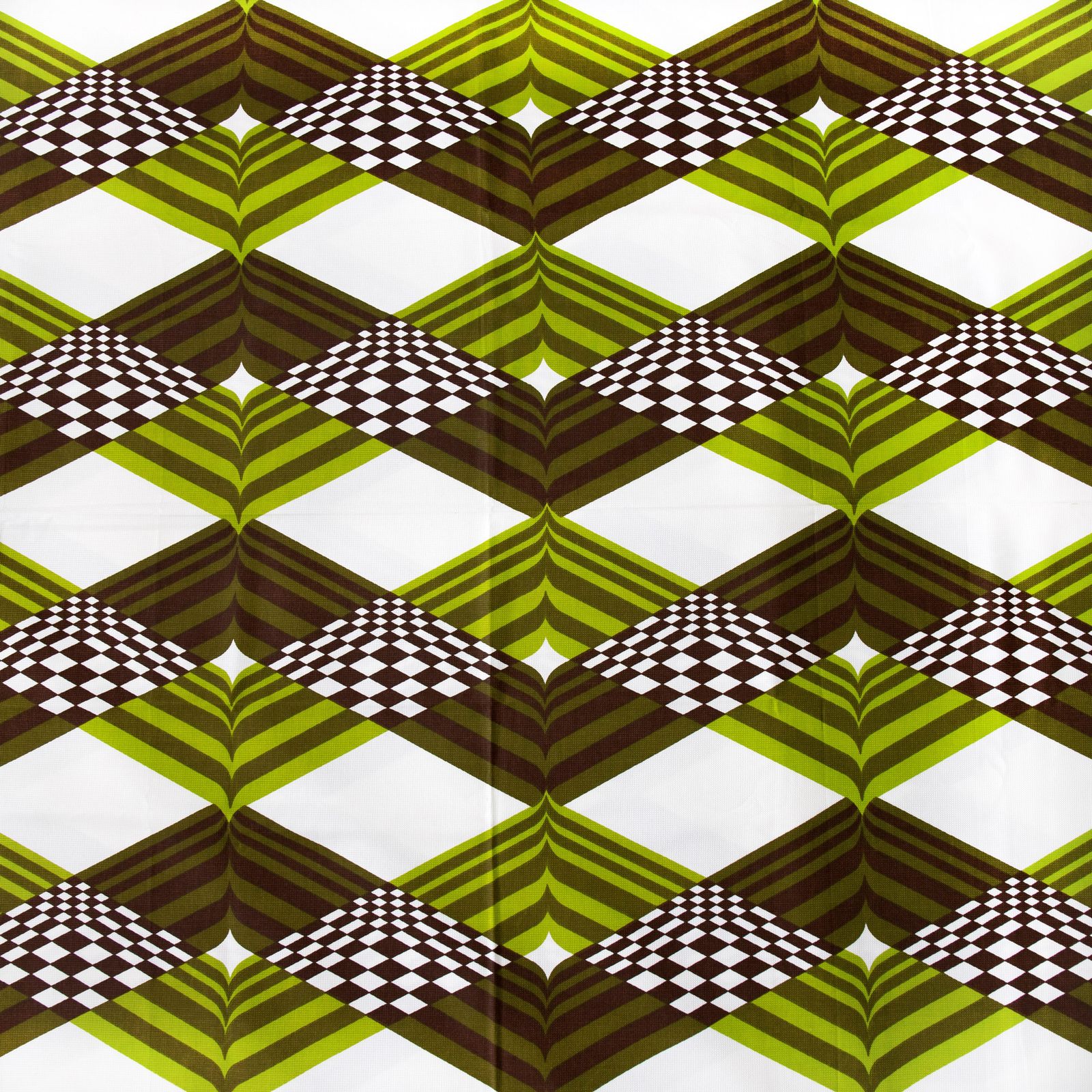 Long Length Of Unused 1970s Viscose Fabric With Psychedelic Chequerboard Design