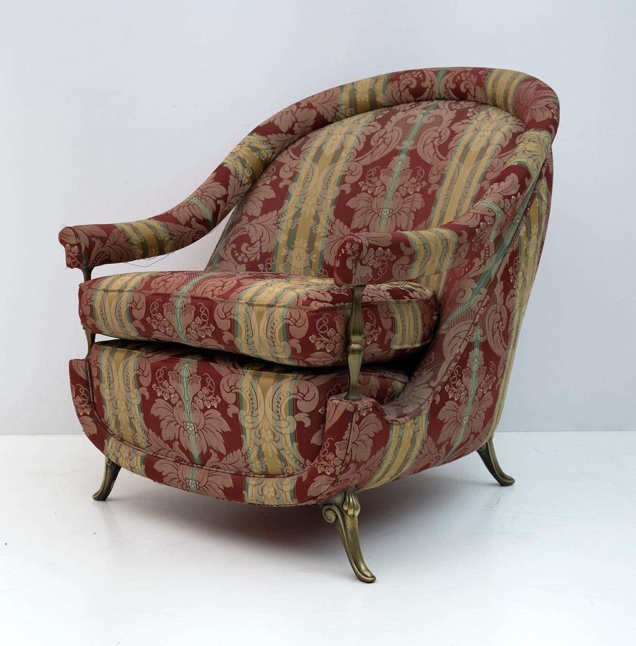 Pair Art Dèco Style French Brass And Fabric Armchairs, 1950s photo Furniture