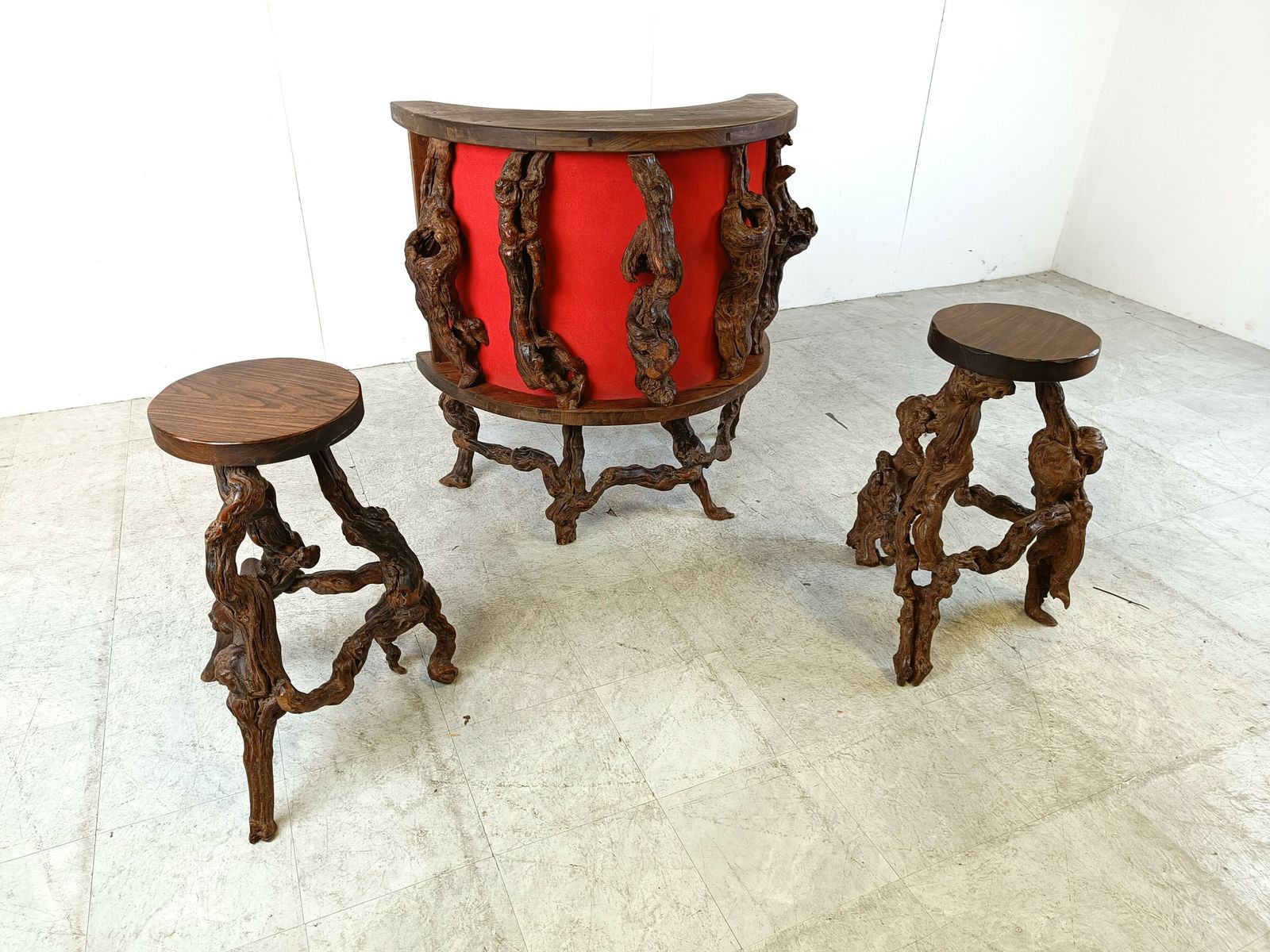 Vintage Vine Wood Branch Bar With Stools, 1960s photo for sale