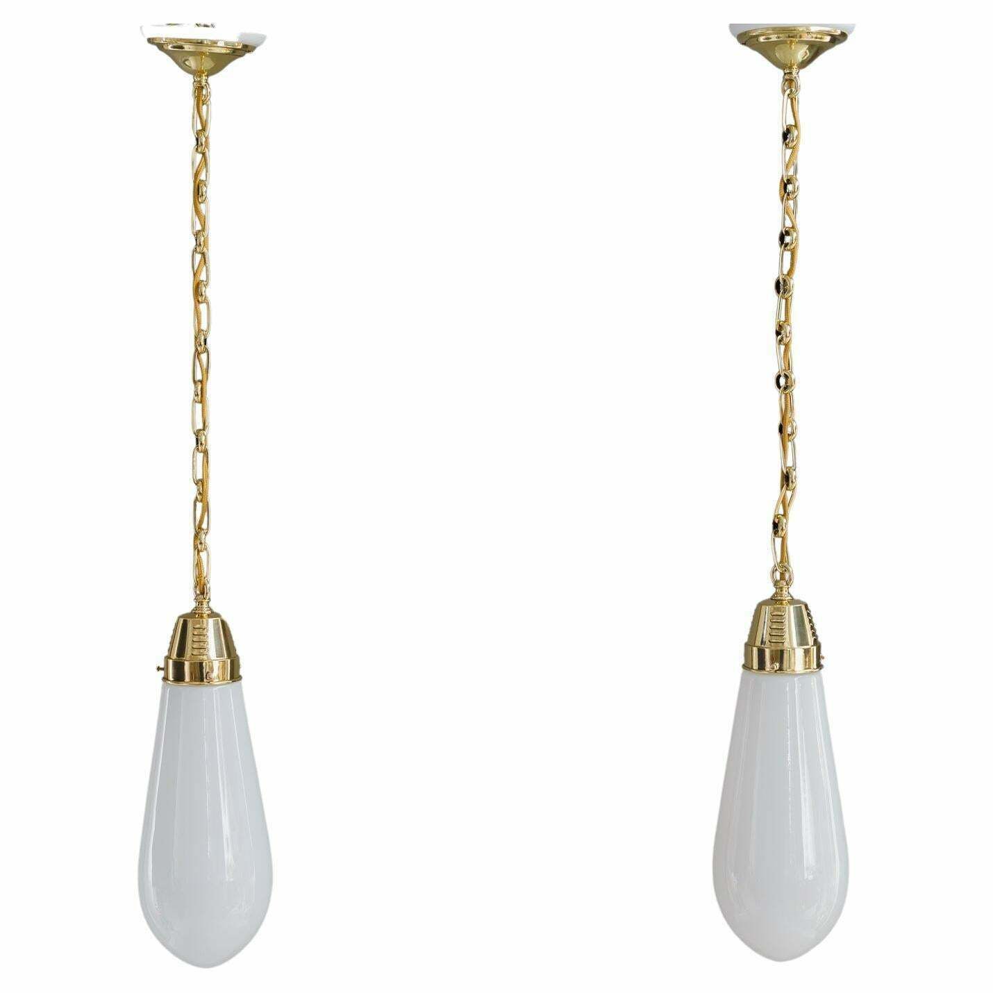 2x Art Deco Hanging Lamps Germany Around 1920s With Original Old Glass Shades