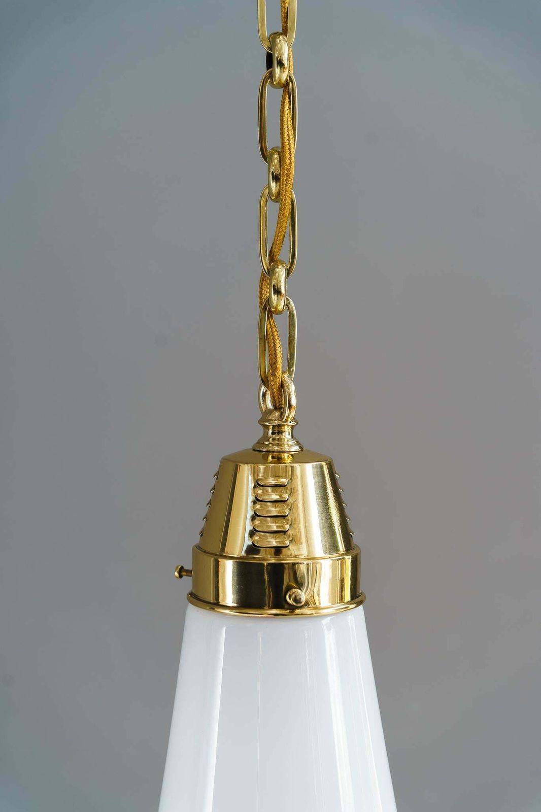 photo furniture 2x Art Deco Hanging Lamps Germany Around 1920s With Original Old Glass Shades