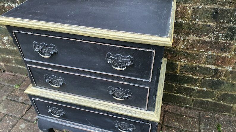 Vintage Occasional Bedside Chest Of Drawers In Farrow And Ball ‘Pitch Black’ Cabriole Legs photo Furniture