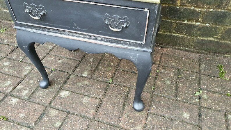 Vintage Occasional Bedside Chest Of Drawers In Farrow And Ball ‘Pitch Black’ Cabriole Legs photo 195.0
