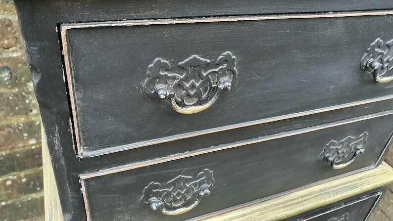 Vintage Occasional Bedside Chest Of Drawers In Farrow And Ball ‘Pitch Black’ Cabriole Legs photo vintage