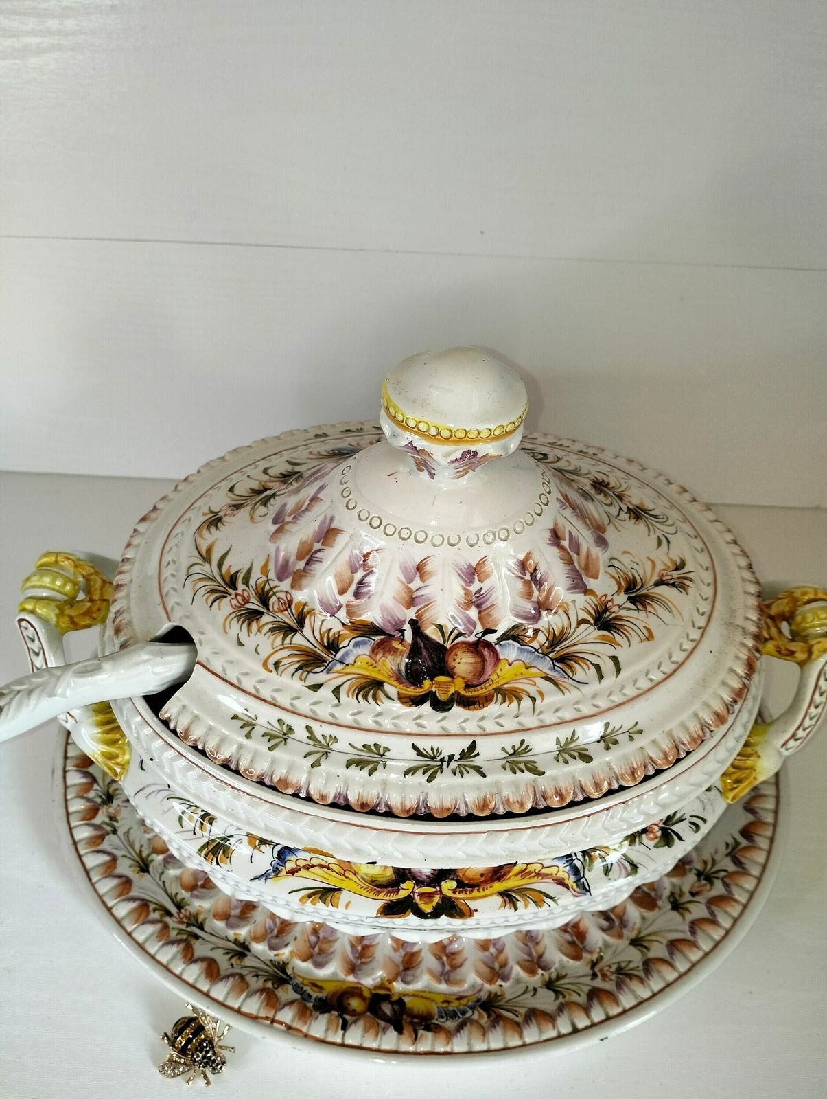 Vintage Soup Tureen, Antique Italian Earthenware Soupiere, Vintage Soup Serving Bowl, Antique Vegetable Serving Bowl photo furniture