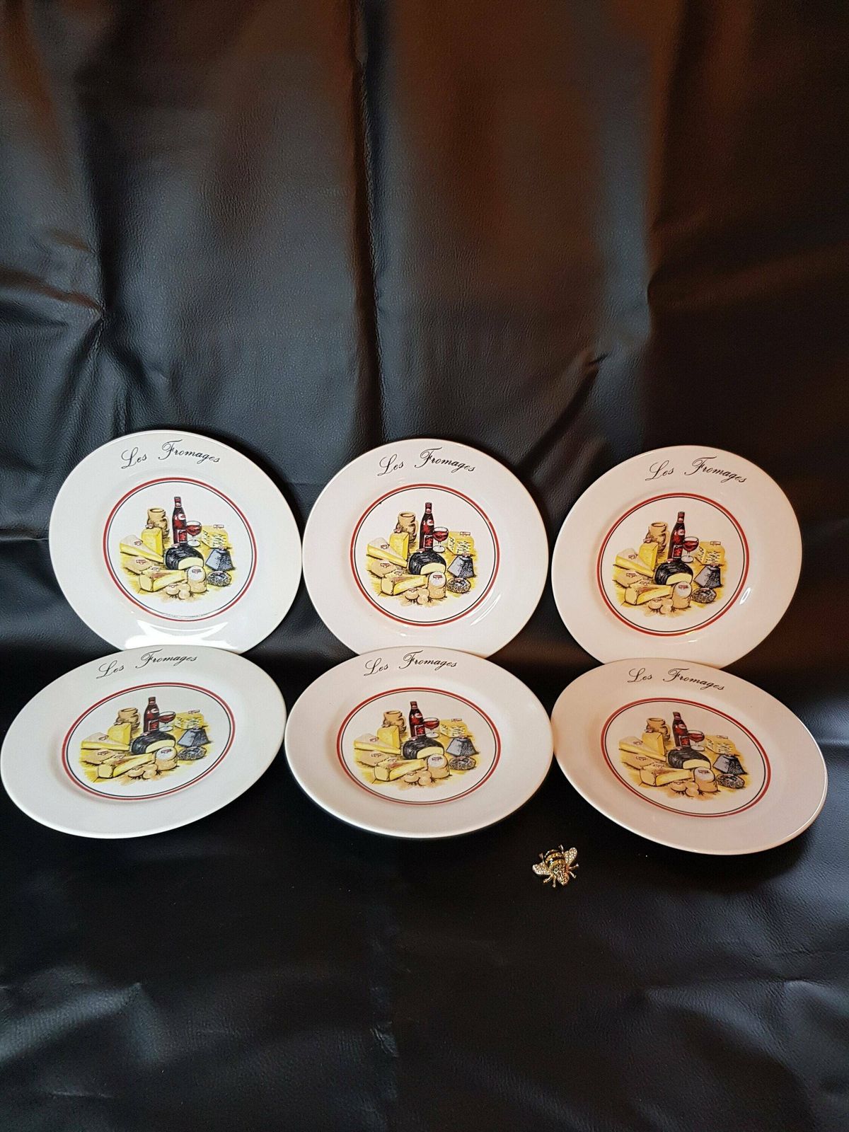 Vintage French Porcelain Side Plates, Six French Bruschetta Plates, Painted Side Plates