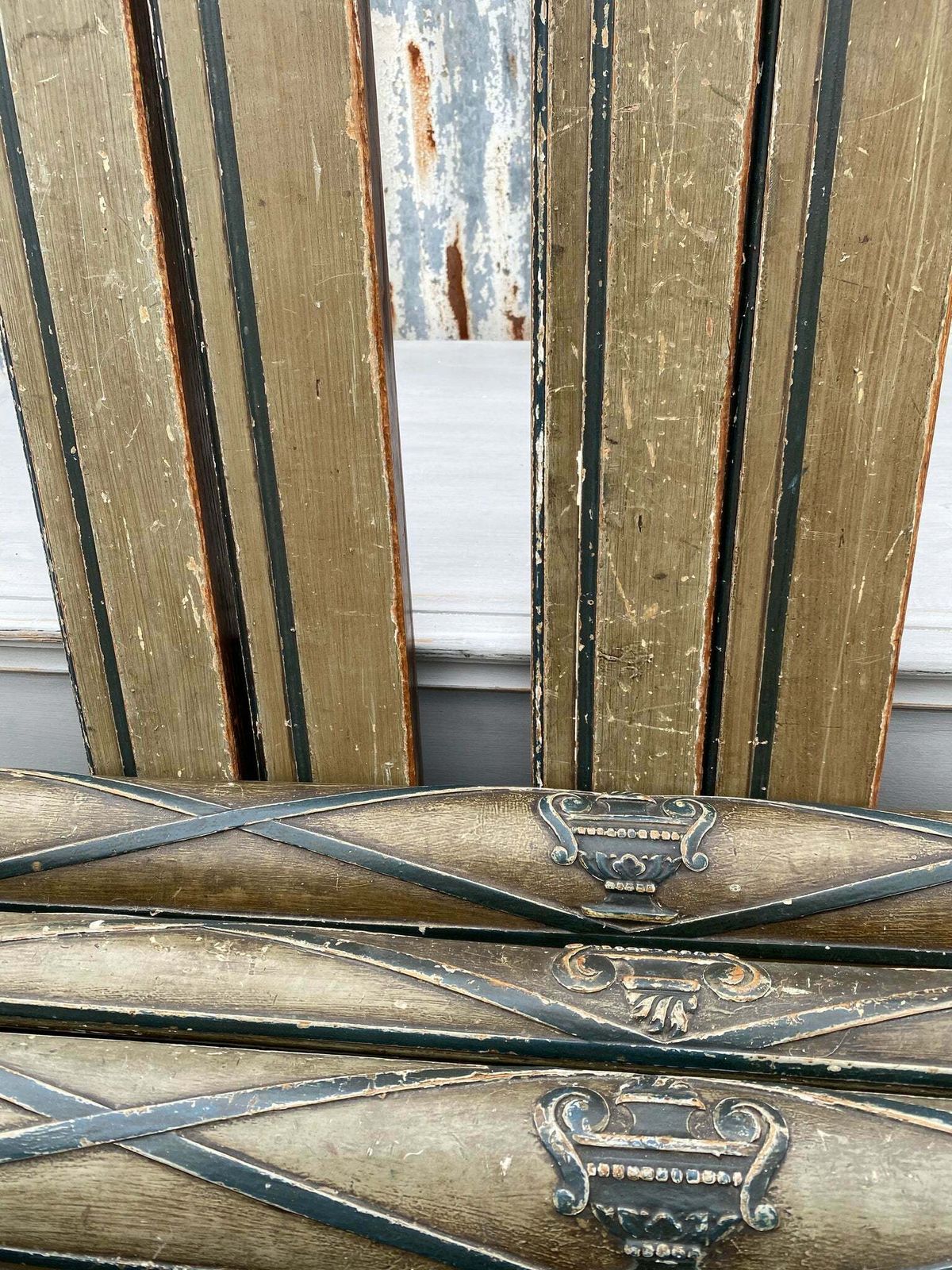 Pair Of Antique French Château Single Bed Frames With Extraordinary Original Paint Finish photo vintage