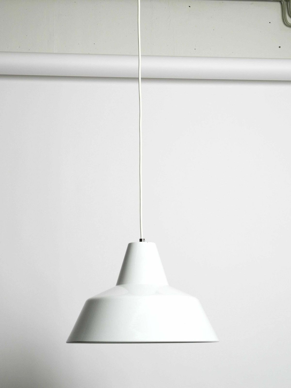 photo for sale Pair Of 1950s Metal Enamel Ceiling Lamps By Axel Wedel Madsen For Louis Poulsen
