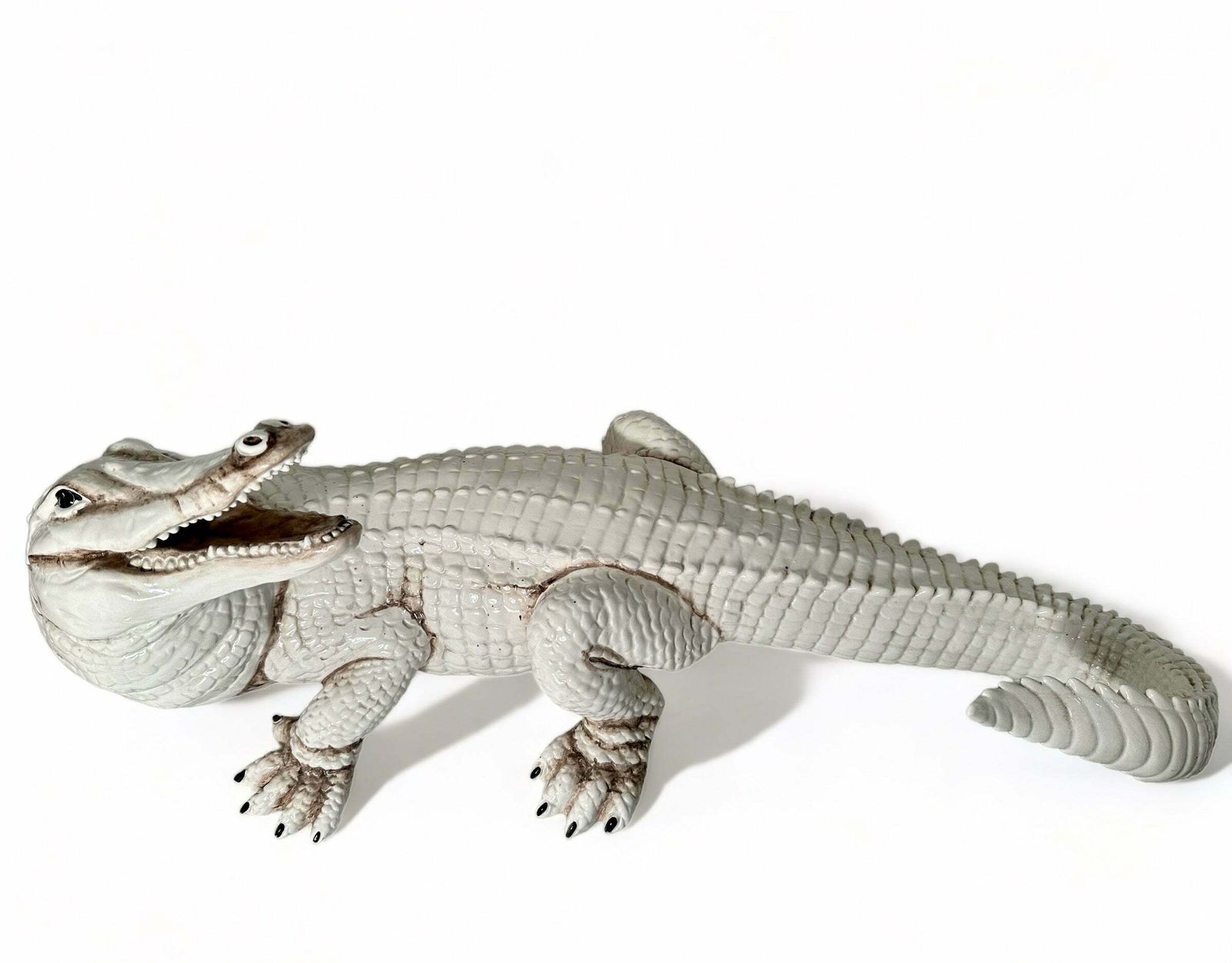 Art Fabulous Antique Midcentury Italian Majolica Decorative Ceramic Glazed Crocodile Circa 1960 photo
