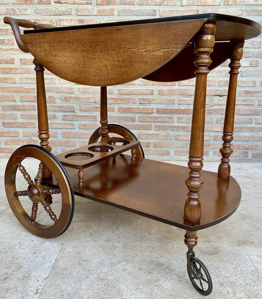 Mid Century French Wooden Bar Cart Trolley, 1950s photo Furniture
