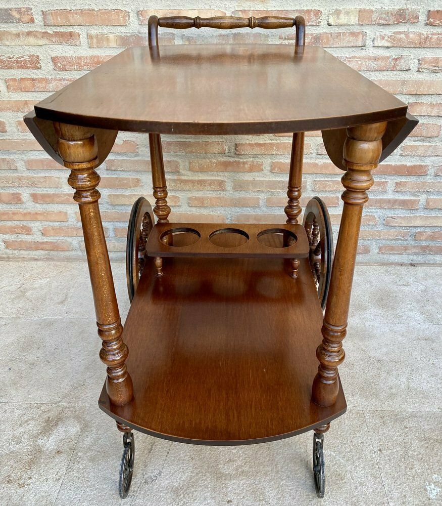 Mid Century French Wooden Bar Cart Trolley, 1950s photo vinterior
