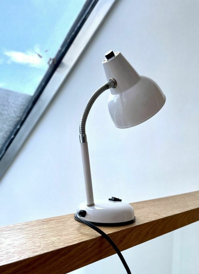 Vintage White Gooseneck Desk Lamp By Veneta Lumi Italy Bhs 1980s Pat Tested photo vintage