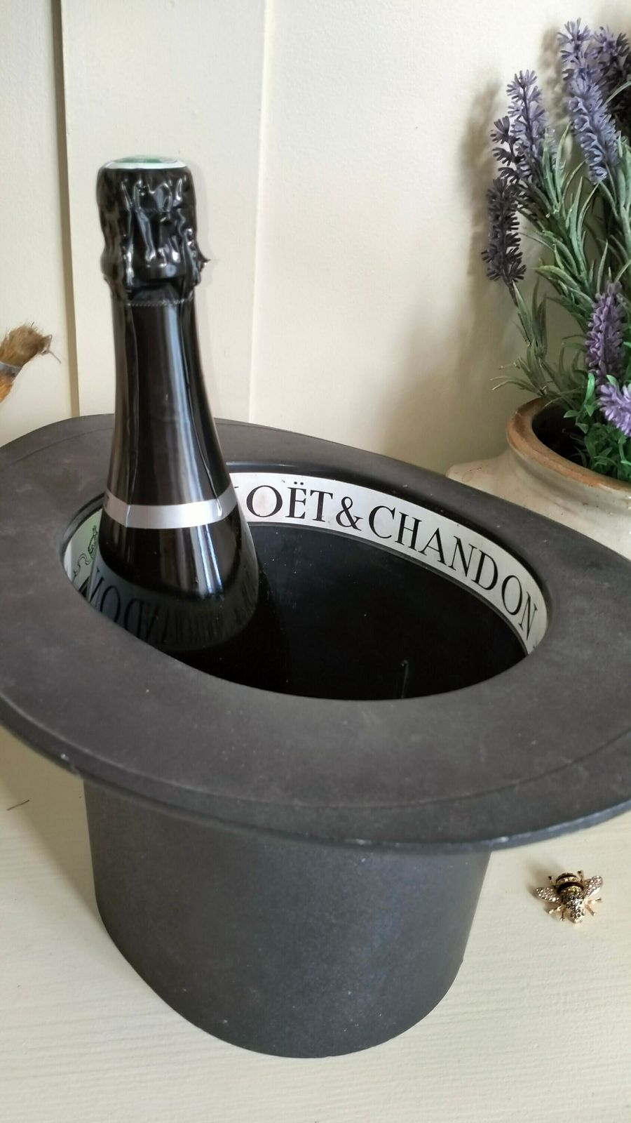 French Vintage Champagne Bucket, Moet & Chandon Top Hat Ice Bucket, Top Hat Wine Cooler, Black Ice Bucket, Alcohol Advertising Barware photo furniture