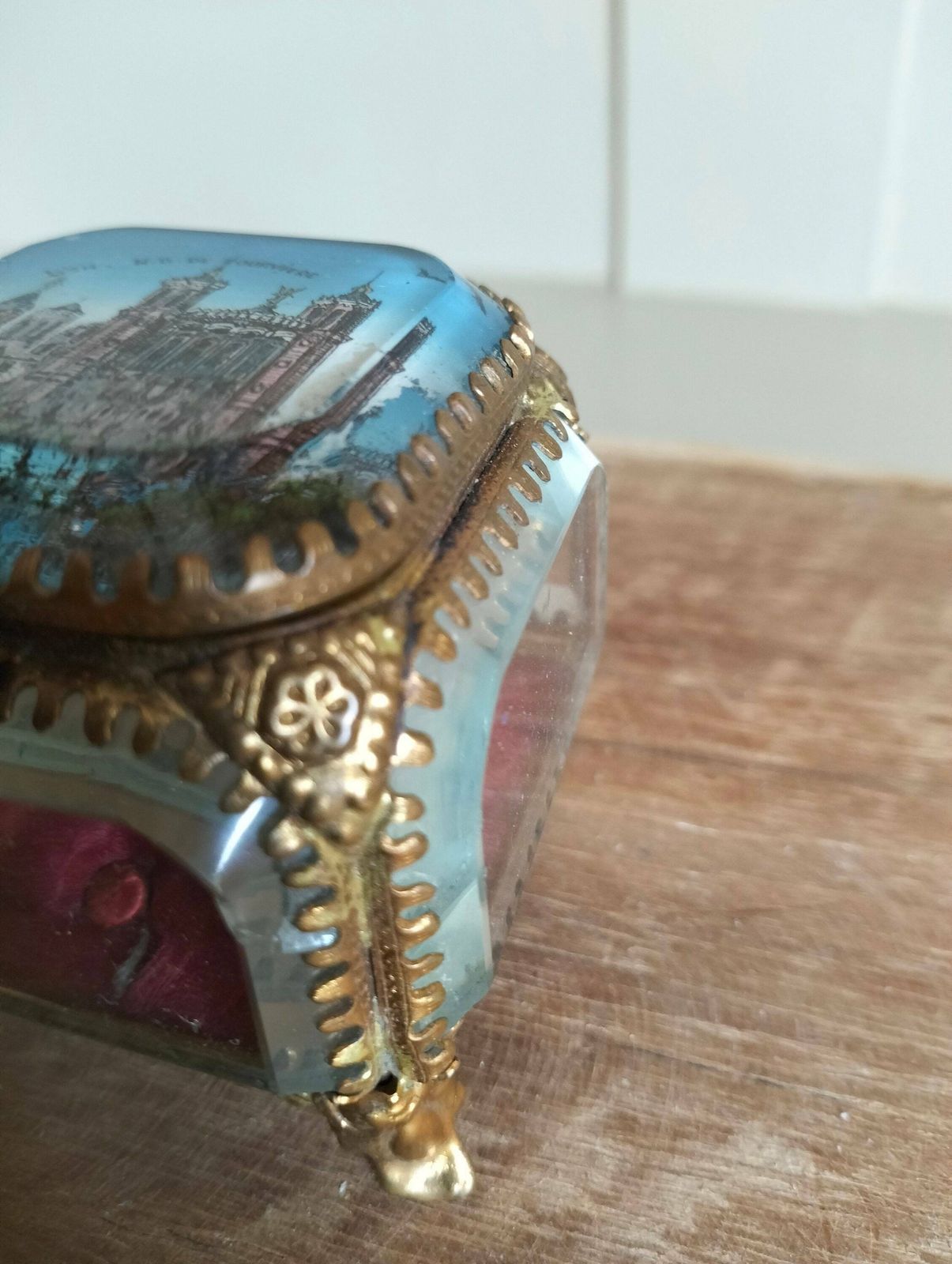 Boîte à bijoux Napoleon III d'époque, boîte à bibelots en ormolu d'époque, verre biseauté photo 137.5