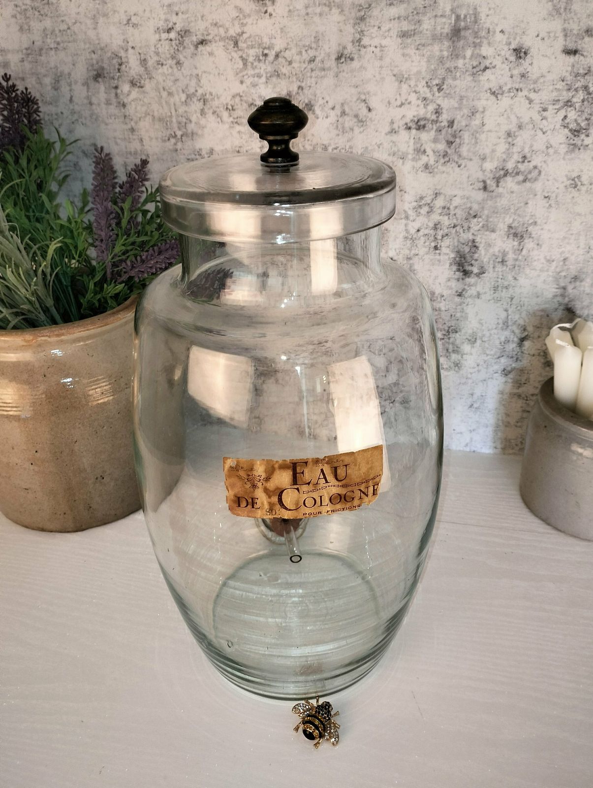 Antique French Perfume Jar, Perfume Cologne Pharmacy Bottle, Antique Pharmacy Dispenser photo vintage