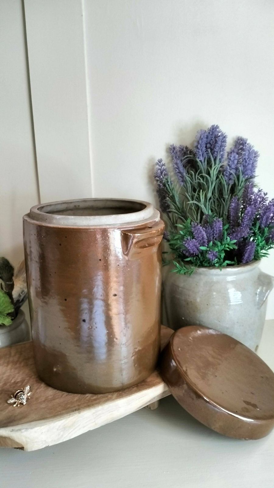 Pot à confit vintage français avec couvercle, pot à confit couvert, pot en grès français avec couvercle, bocal à conserves en céramique émaillée vintage, cuisine de campagne photo buy
