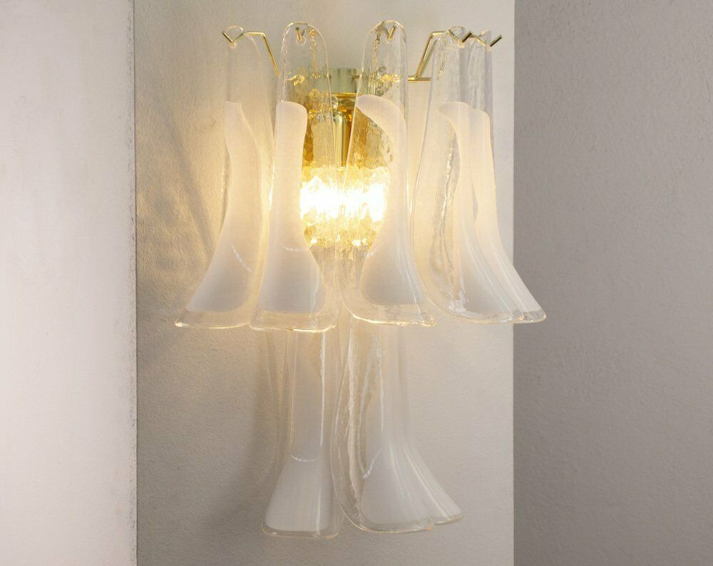 Petal Wall Lamp In Murano Glass With White Decoration, Italy, 1990s photo vintage