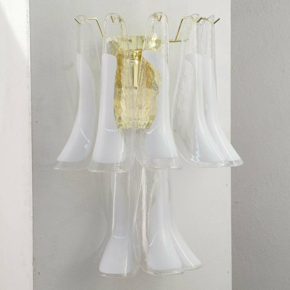 photo for sale Petal Wall Lamp In Murano Glass With White Decoration, Italy, 1990s