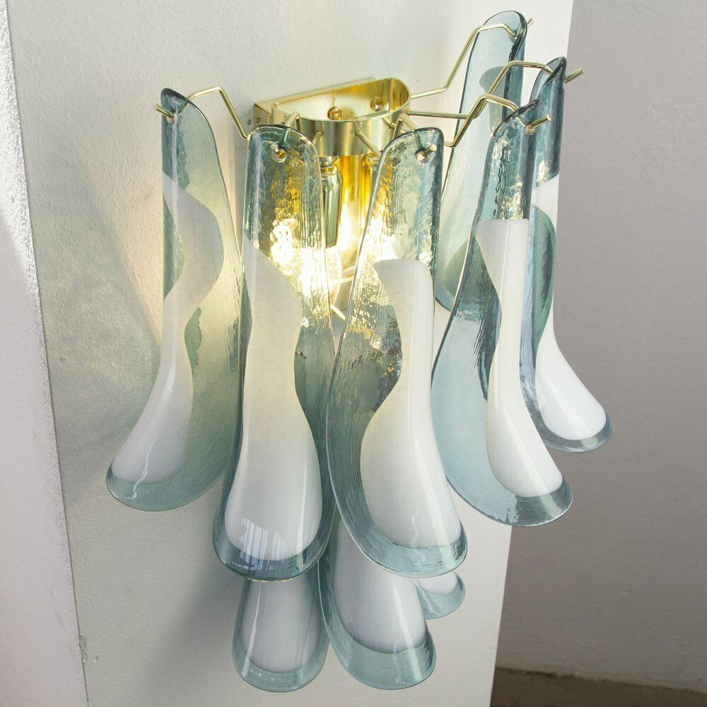 Petal Wall Lamp In Blue Murano Glass With White Decoration, Italy, 1990s photo furniture