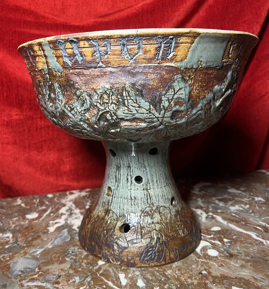 Large Cornish Studio Pottery 'Good Cheer Upon This House' Fruit Bowl photo furniture