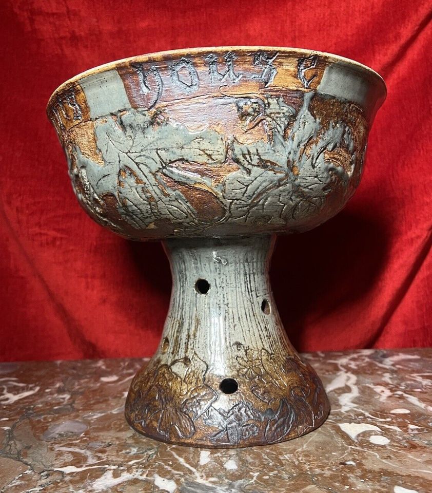 Large Cornish Studio Pottery 'Good Cheer Upon This House' Fruit Bowl photo vinterior