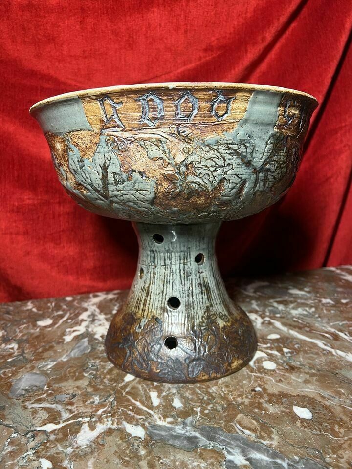 Large Cornish Studio Pottery 'Good Cheer Upon This House' Fruit Bowl photo buy
