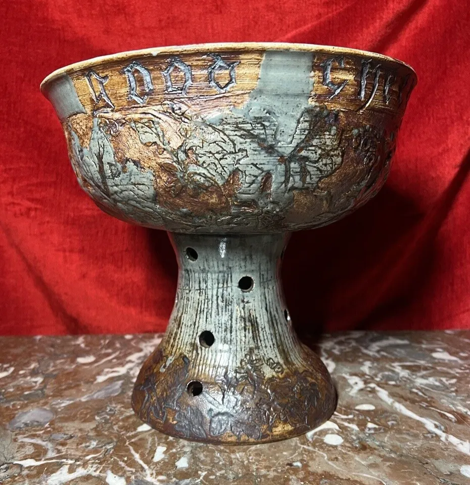 Large Cornish Studio Pottery 'Good Cheer Upon This House' Fruit Bowl photo vintage
