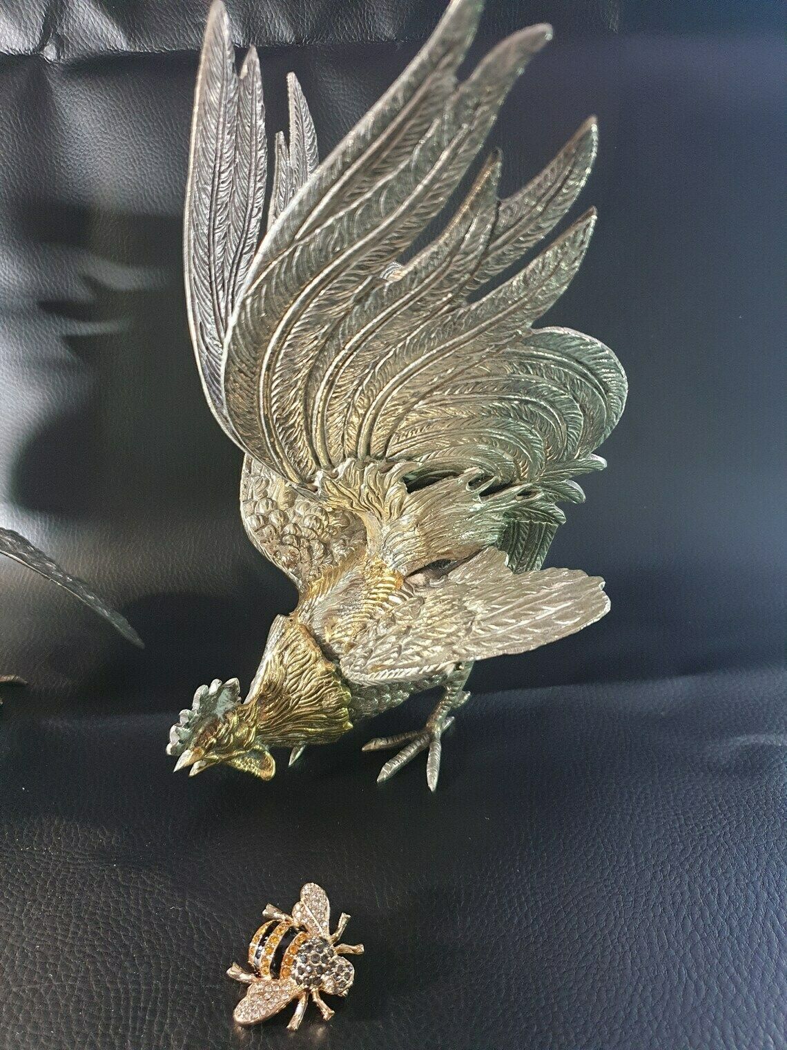 Pair Of Vintage Silver Plated Fighting Cockerel Figurines 1950s Heavy Solid Cockerel's Paris Apartment Table Décor Chicken Ornaments photo Art