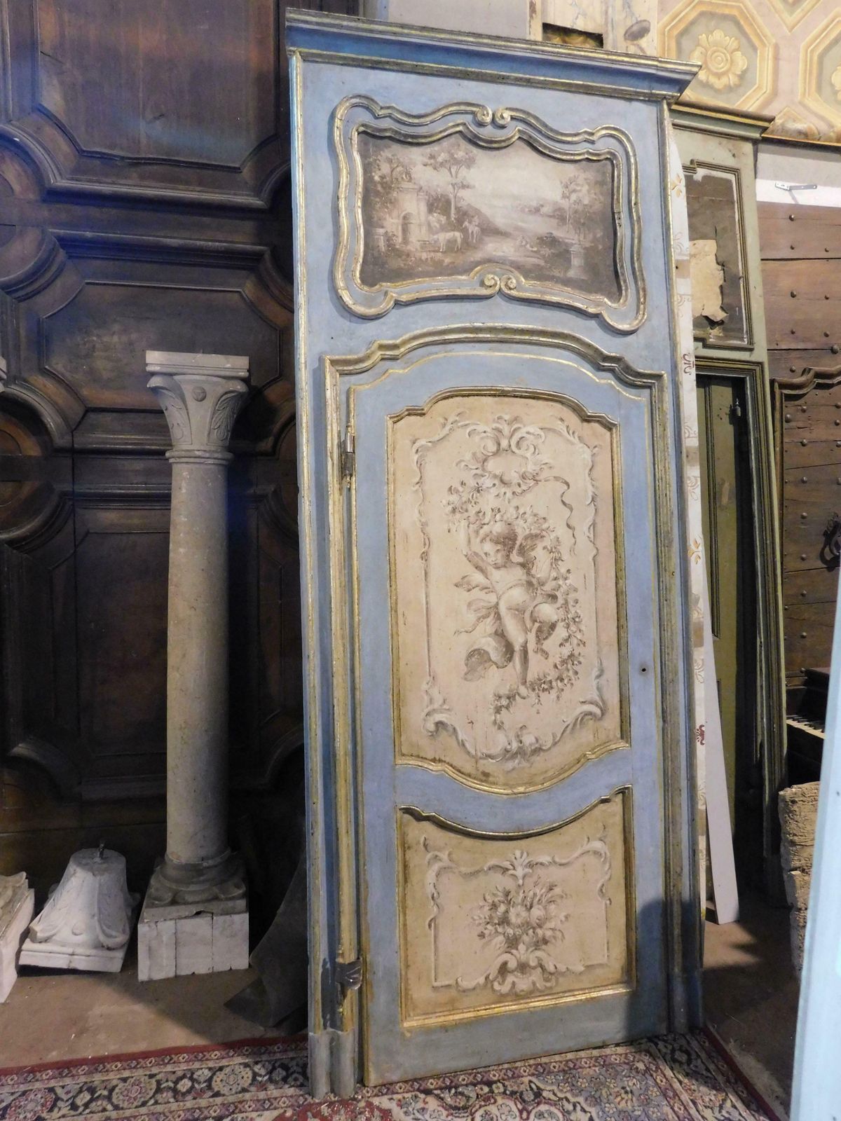 Richly Painted And Gilded Interior Door With Cherubs And Overdoor, Italy photo furniture