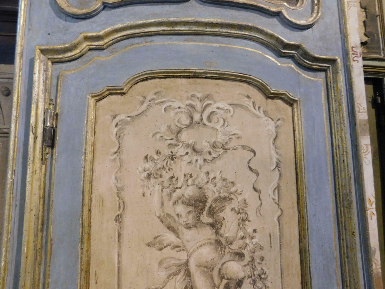 photo furniture Richly Painted And Gilded Interior Door With Cherubs And Overdoor, Italy