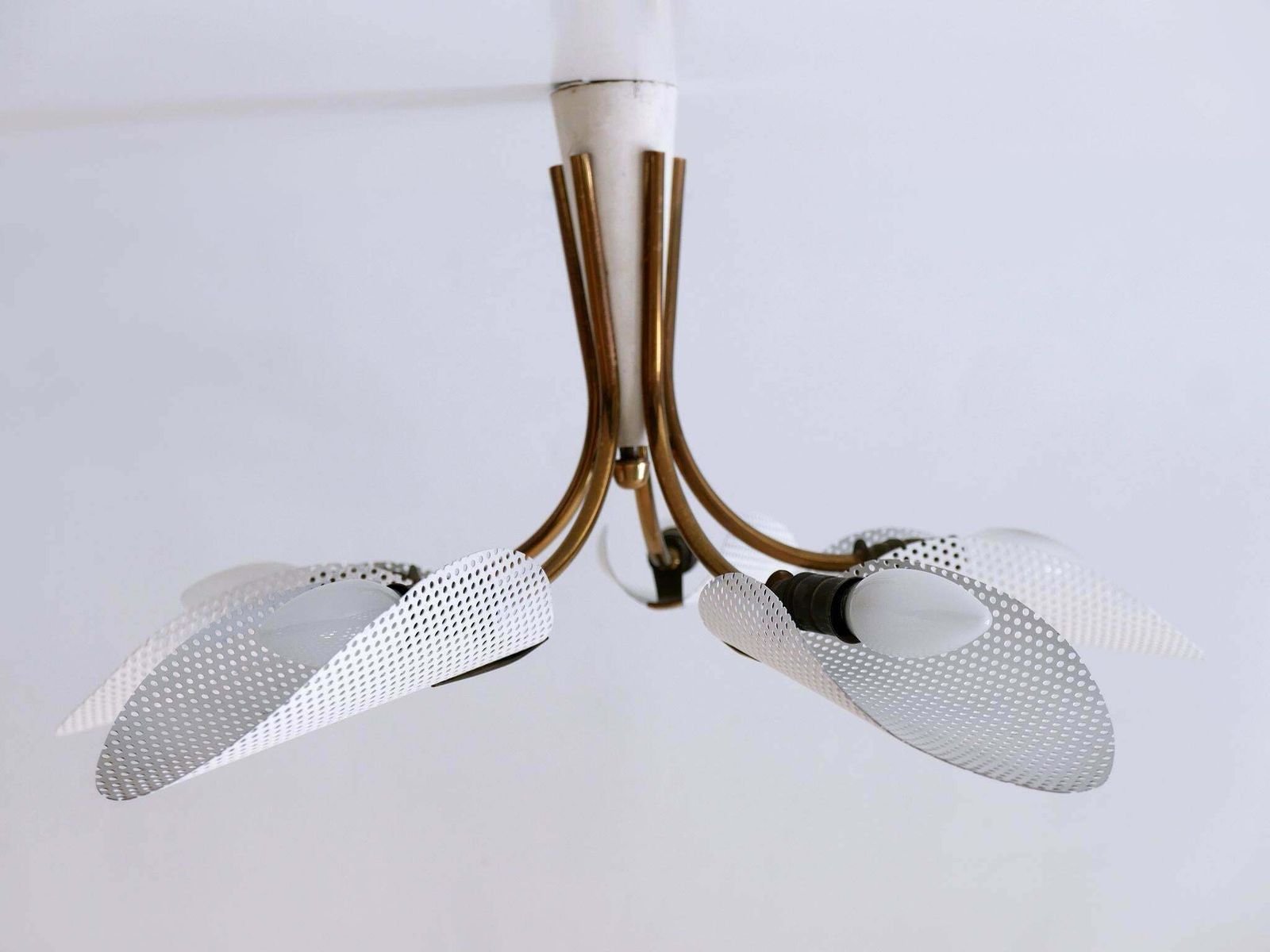 Lovely Mid Century Modern Perforated Metal & Brass Ceiling Lamps Germany 1950s photo 2843.0