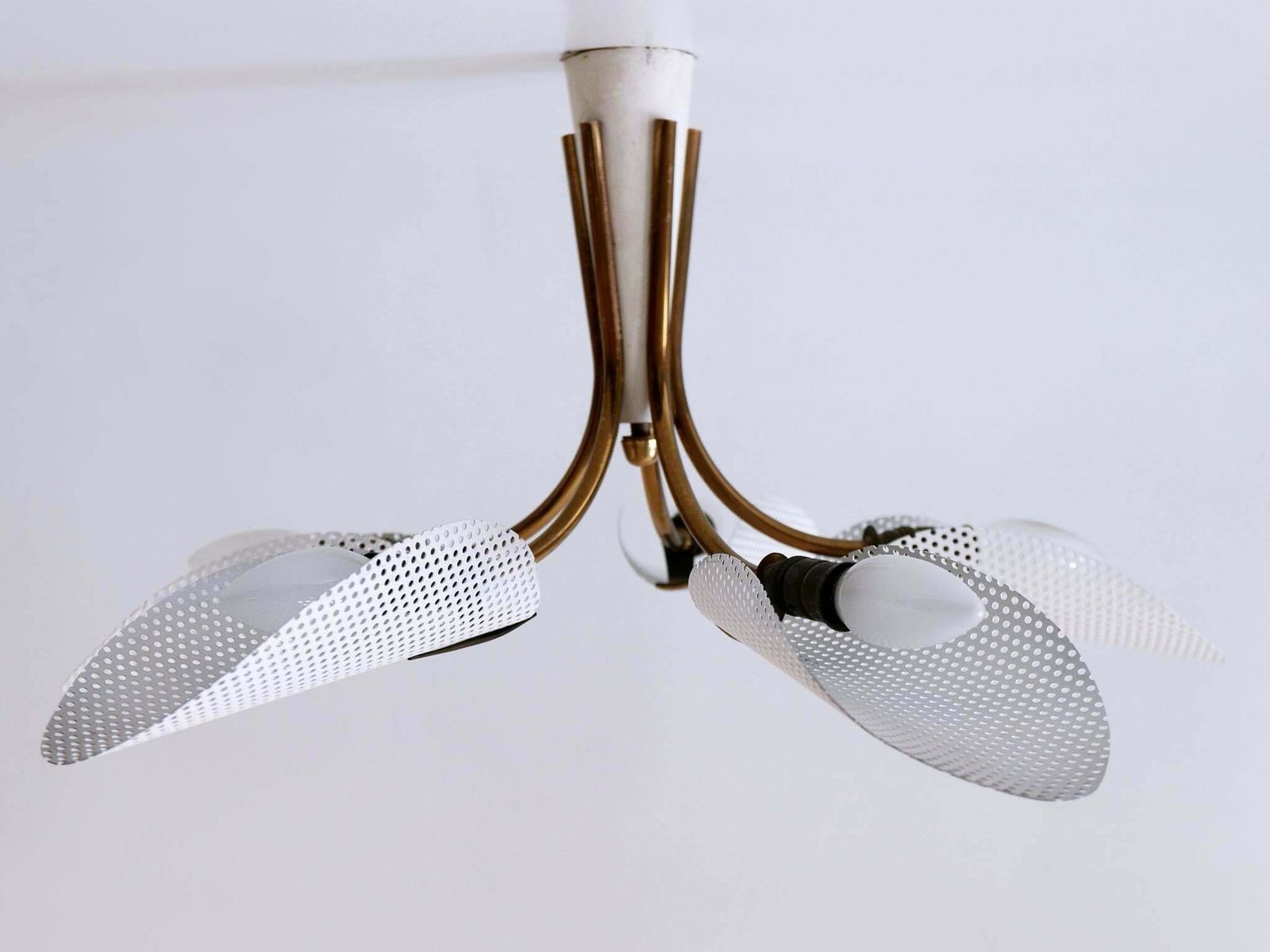 Lovely Mid Century Modern Perforated Metal & Brass Ceiling Lamps Germany 1950s photo buy