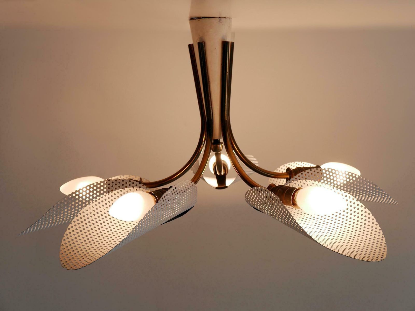 Lovely Mid Century Modern Perforated Metal & Brass Ceiling Lamps Germany 1950s photo vintage