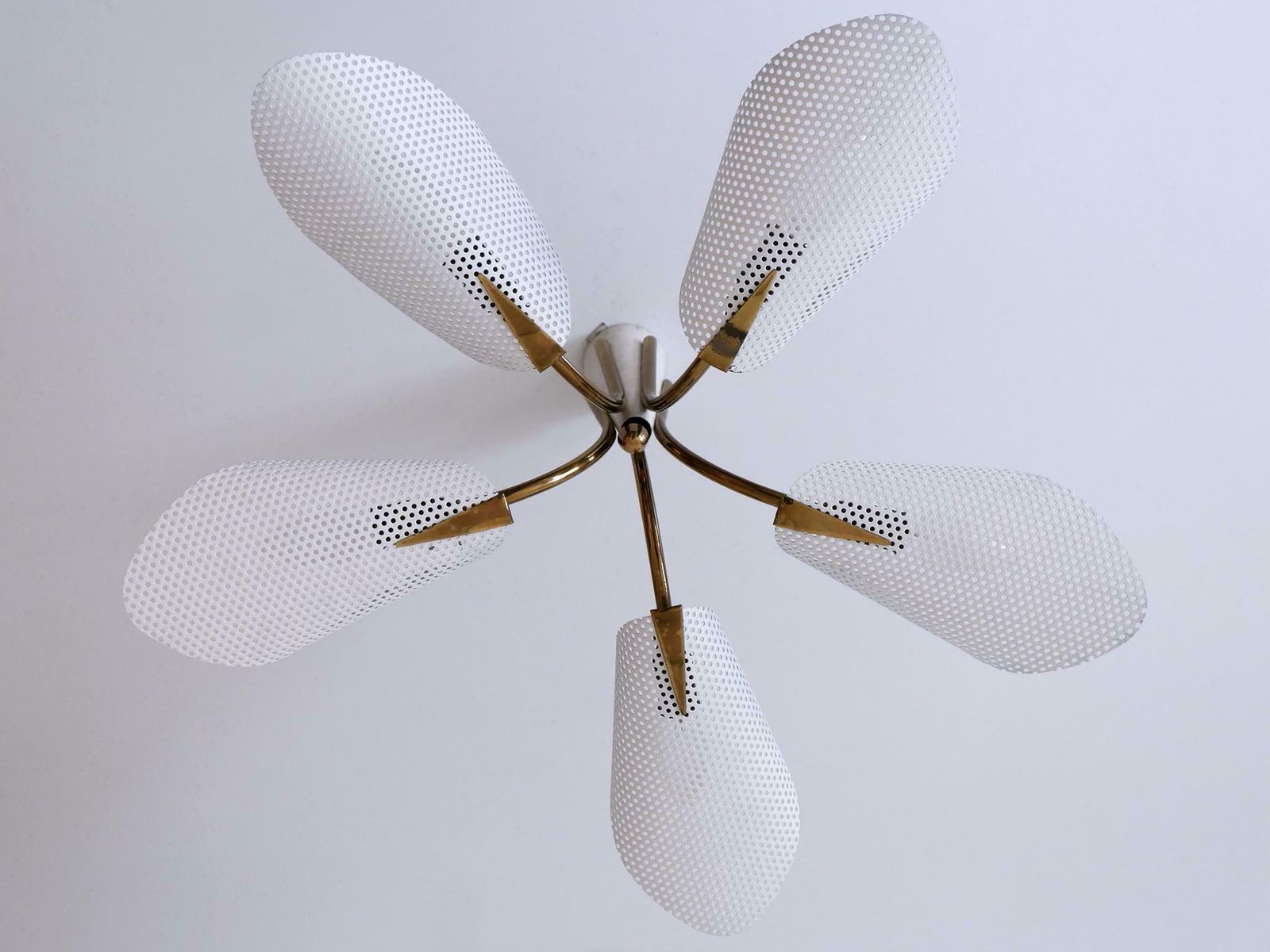 photo buy Lovely Mid Century Modern Perforated Metal & Brass Ceiling Lamps Germany 1950s