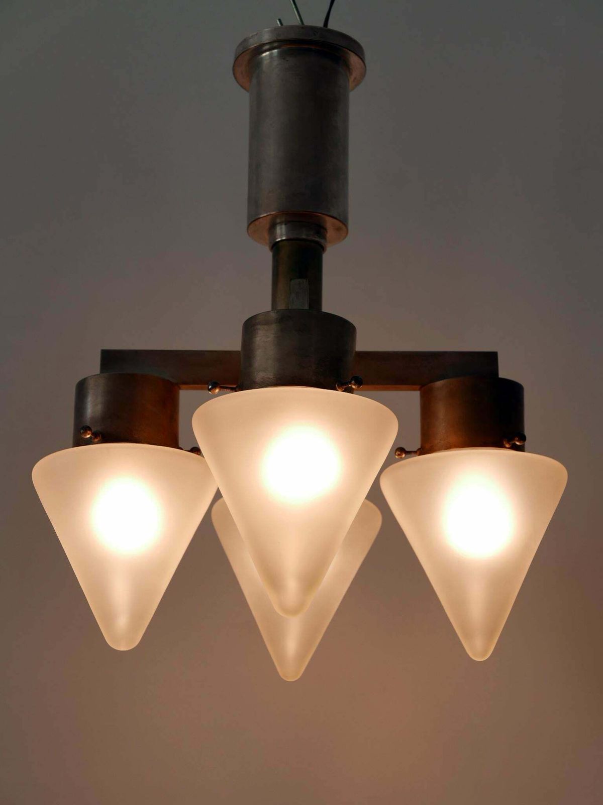 Elegant Four Flamed Art Deco Chandelier Or Ceiling Lamp Germany 1930s photo vinterior